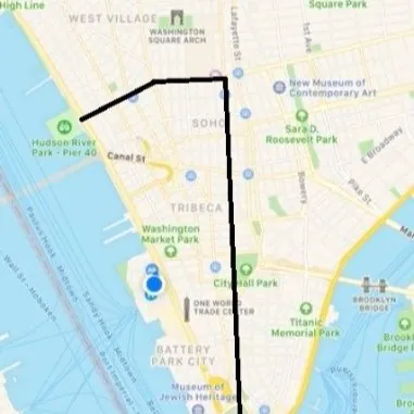 Map of the POOCHi service area covering SoHo, Tribeca and Battery Park City