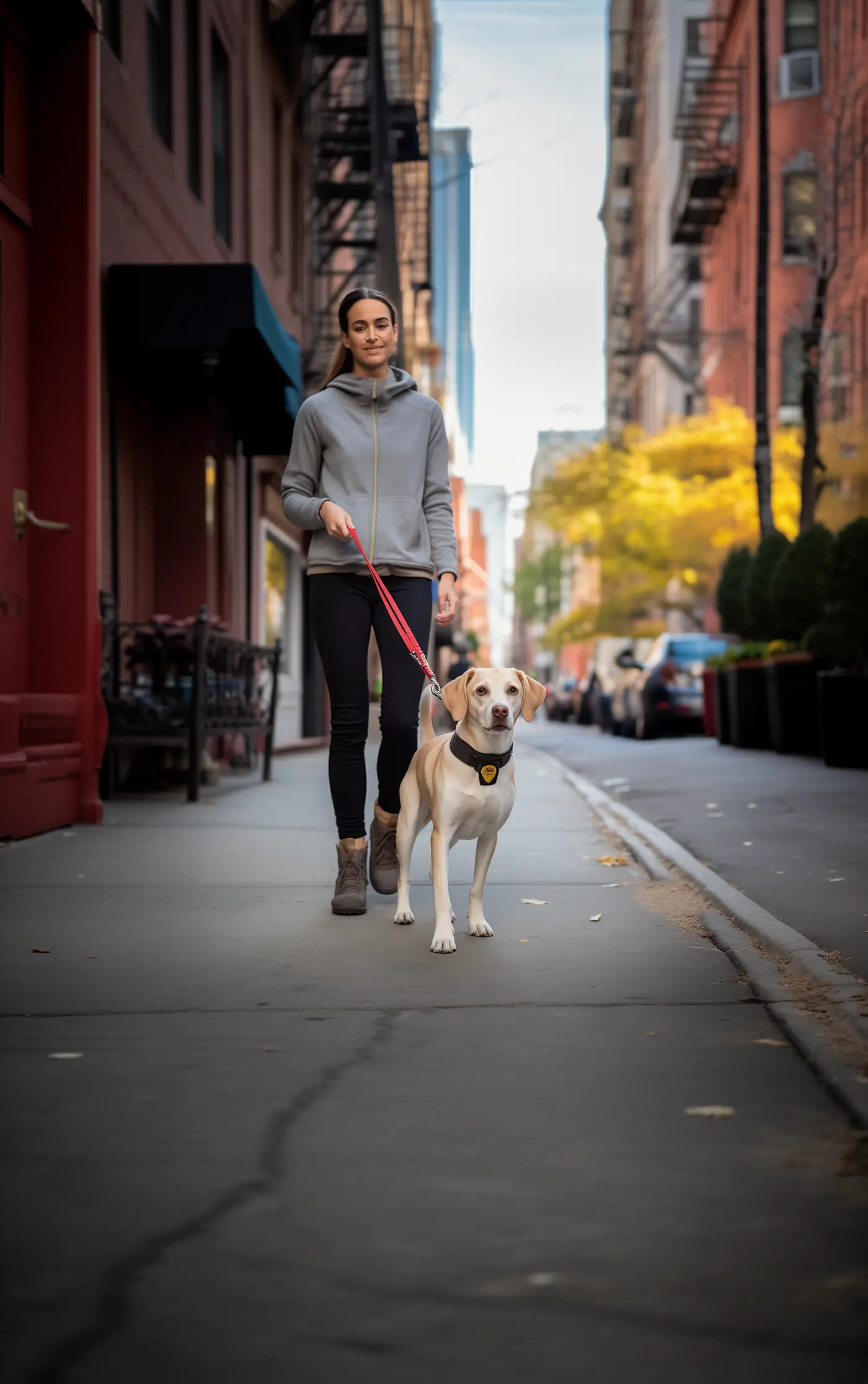A POOCHi dog walker with a dog in Tribeca
